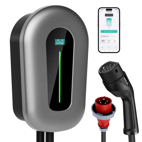 Daolar 22kW Wallbox Smart App Tipo2 EV Cargador 400V 32A, Corriente ajustable EV Estación de carga para vehículos eléctricos EVSE