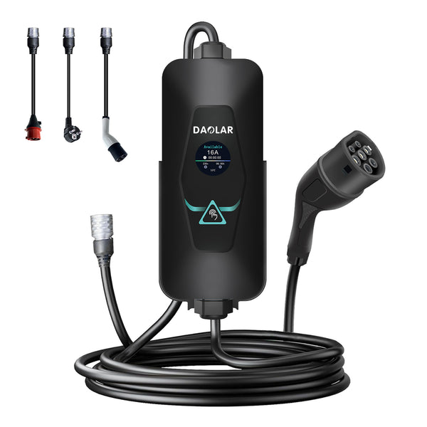 Daolar Smart Mobile Wallbox 11KW with APP, 1 / 3-phase 16A Type 2 charging cable with Traveler Set CEE & Schuko & Type 2 connector