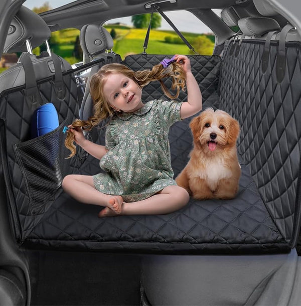 Manta para perro para asiento trasero con ventana de malla, banco, fondo duro lavable mascotas perro cubierta de asiento de coche, colchón de cama de coche no inflable para la mayoría de los coches, SUV, camiones